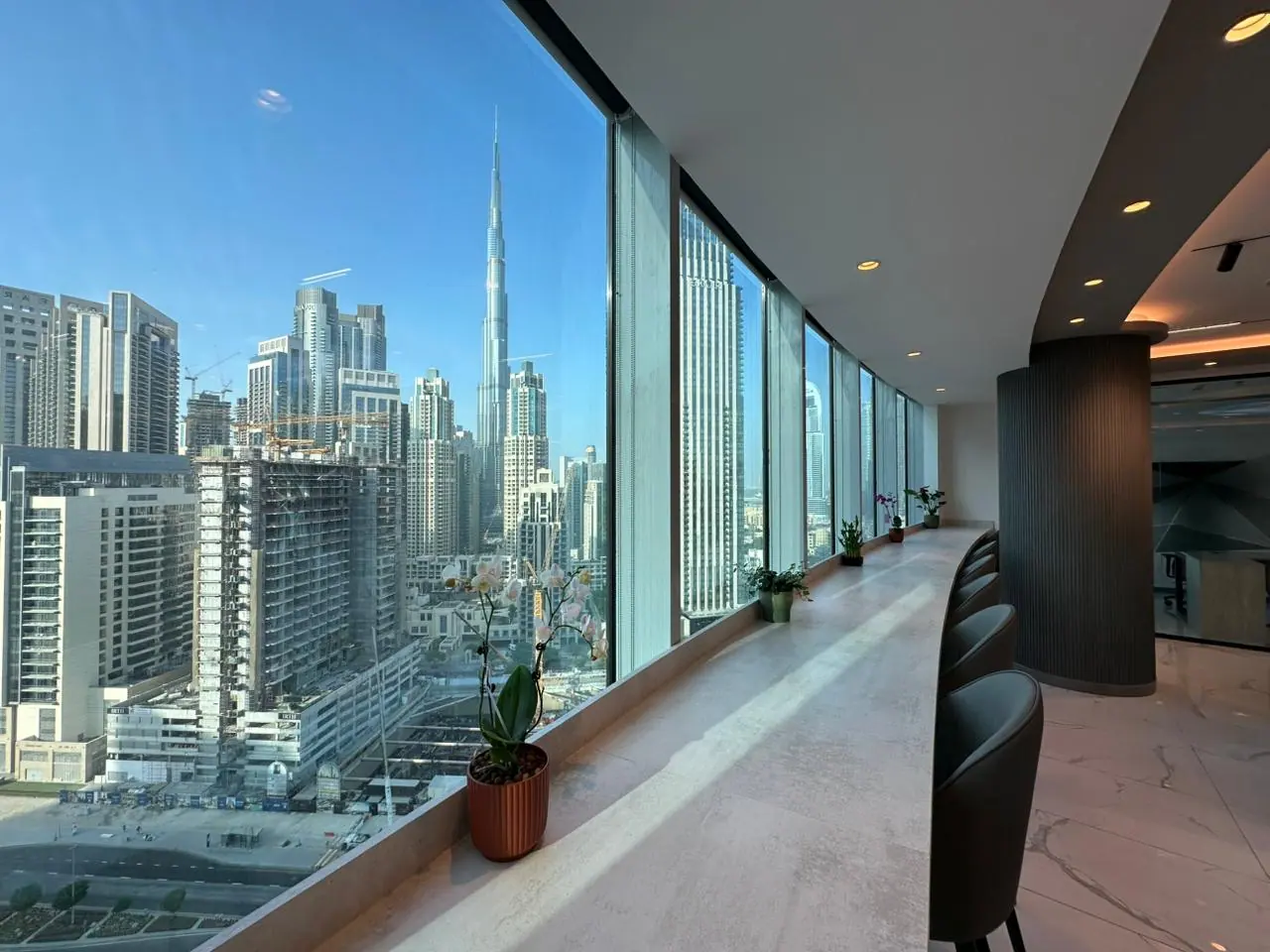 The window bar facing the Burj Khalifa at Jetset Business Center, Prime Tower